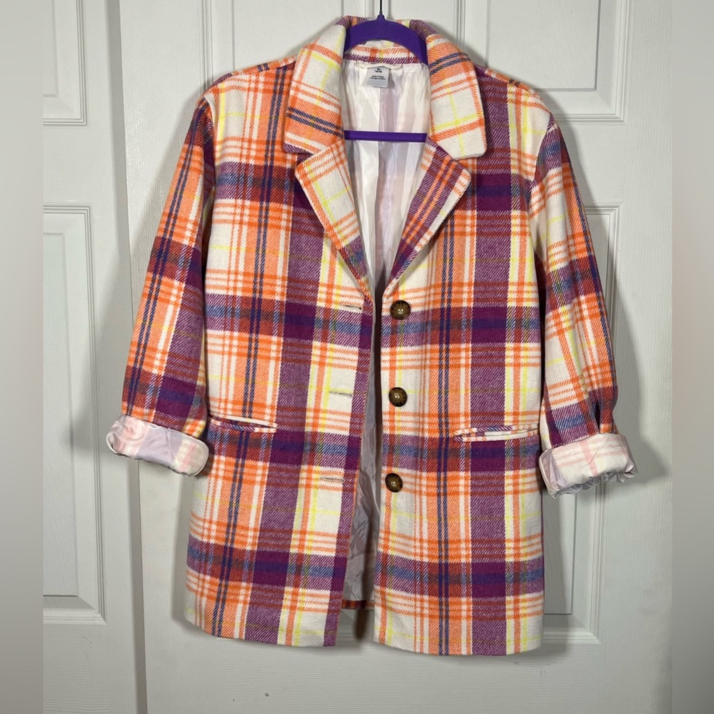 Nordstrom Plaid Jacket Orange Purple Preppy Spring Blazer - Picture 2 of 10